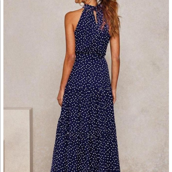 Blue Polka Dot Halter Dress - Picture 3 of 4